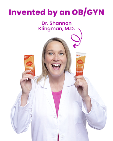 Dr. Shannon Klingman, M.D. holding Solid Stick and Cream Tube deodorants in Clean Tangerine