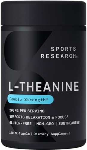Sports Research L-Theanine 200mg with Organic Coconut Oil - Suntheanine Supplement for Focus, Relaxation & Alertness - Non-Drowsy Support, Non-GMO & Gluten Free - 120 Liquid Softgels