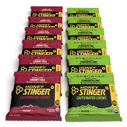 Honey Stinger - Caffeinated Energy Chews - Variety Pack - 12 Count - 6 of Each Flavor - Chewy Gummy Energy Source for Any Activity - Cherry Cola & Stingerita Lime - Plus Sticker
