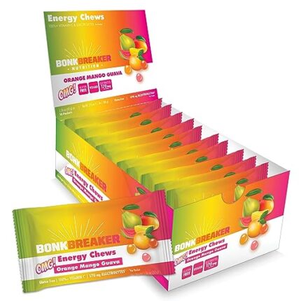 Bonk Breaker Energy Chews with Electrolytes | 80 Energy Gummies | Energy Chews for Running, Cycling, Endurance | Electrolyte Gummies | Orange Mango Guava Flavor | 10 Packets, 8 Count per Packet