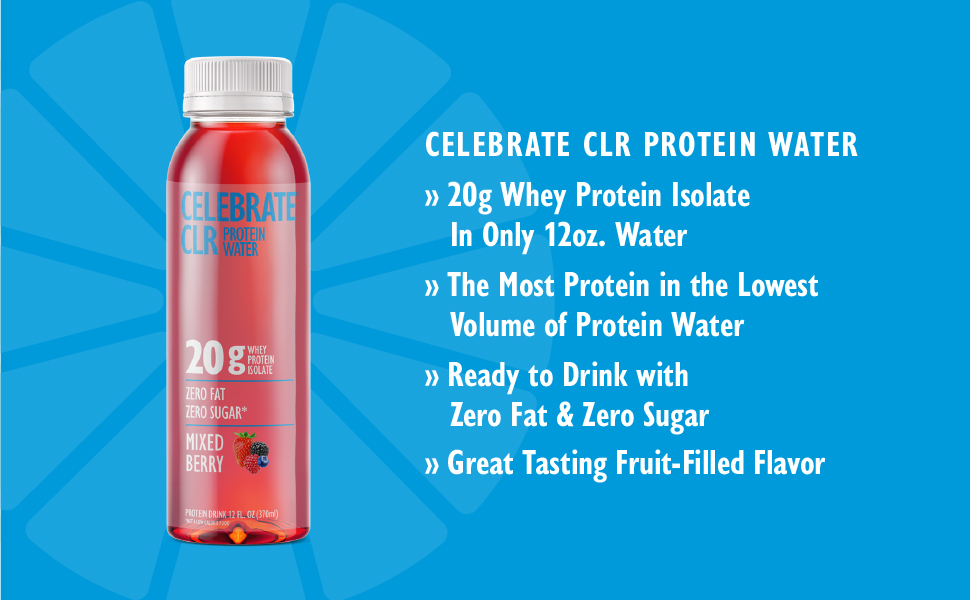 Celebrate® CLR bariatric protein water in mixed berry, key features, Celebrate bariatric vitamins