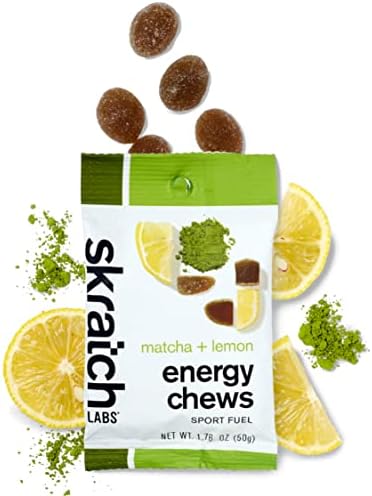 Skratch Labs Energy Chews | Energy Gummies for Running, Cycling, and Sports Preformance | Energy Gel Alternative | Matcha + Lemon (10 Pack) | Gluten Free, Vegan