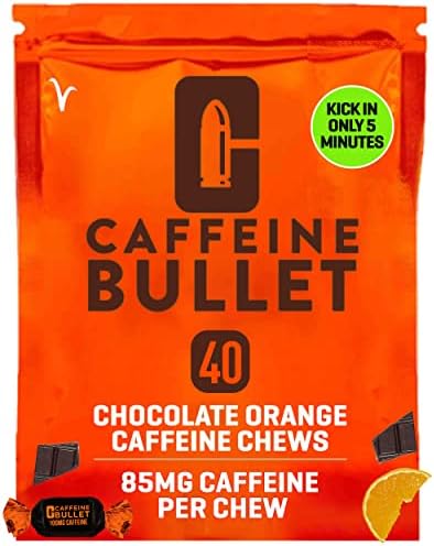Caffeine Bullet 40 Chocolate Caffeine Chews. Each 85mg Caffeine - Chocolate Orange Energy Gummies: Kick Faster Than Energy gels for a Cycling, Endurance Sports & Stay Awake Chocolate Boost