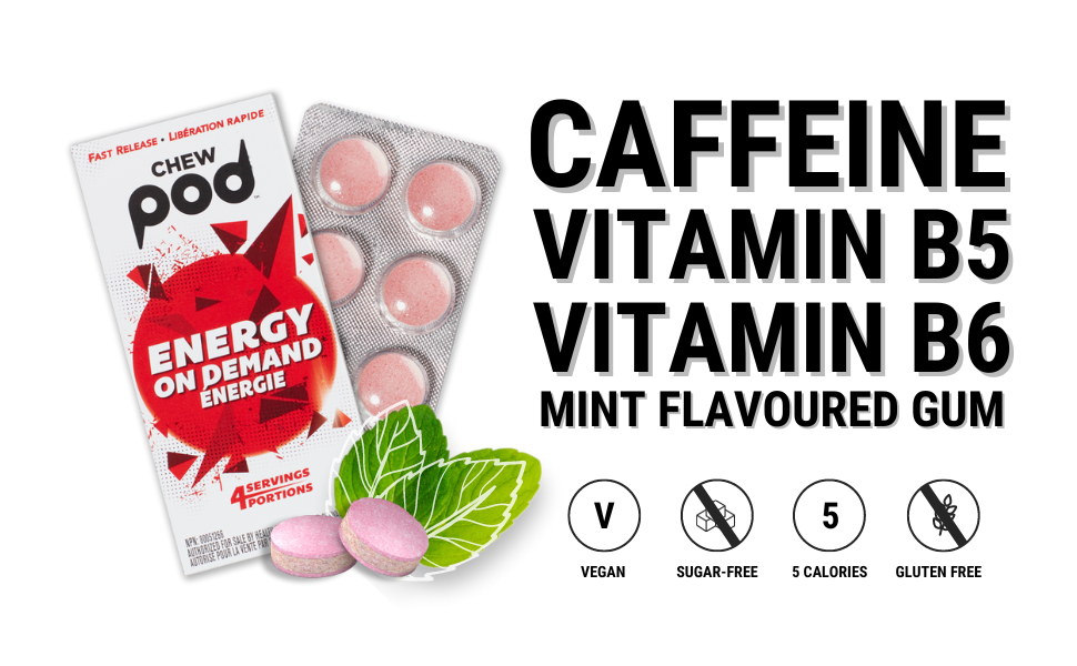 practical energy boost caffeine gum taurine vitamins