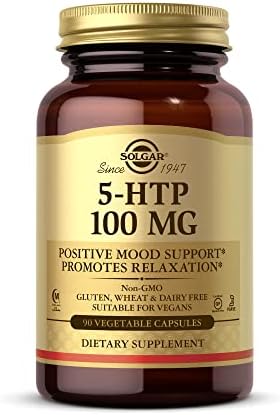 Solgar 5-HTP 100 mg, 90 Vegetable Capsules - Promotes Relaxation - Positive Mood & Stress Support - Non-GMO, Vegan, Gluten Free, Dairy Free, Kosher, Halal - 90 Servings