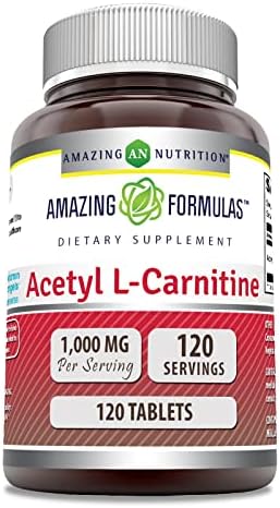 Amazing Formulas Acetyl L-Carnitine Hcl 1000mg 120 Tablets Supplement | Non-GMO | Gluten Free | Made in USA