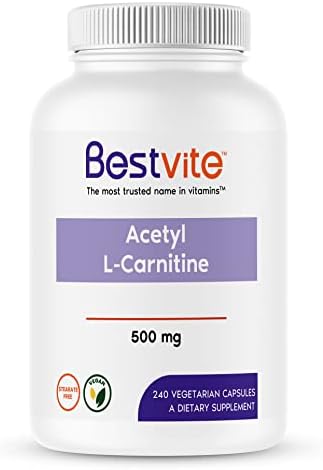 BESTVITE Acetyl L-Carnitine 500mg (240 Vegetarian Capsules) - No Stearates - Vegan - Non GMO - Gluten Free