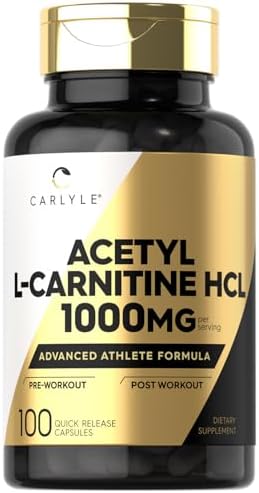 Carlyle Acetyl L-Carnitine HCL Capsules| 1000mg | 100 Count | Non-GMO and Gluten Free Supplement