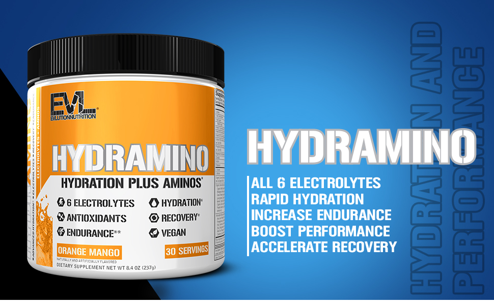 hydramino all 6 electrolytes rapid hydration increase endurance boost performance recovery