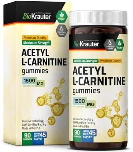 MAUWE HERBS Acetyl L Carnitine Gummies - Vegan L-Carnitine Supplement for Energy Boost - High Potency Amino Acid Acetyl L- Carnitine 1500 mg - Organic, Pectin-Based, Non-GMO