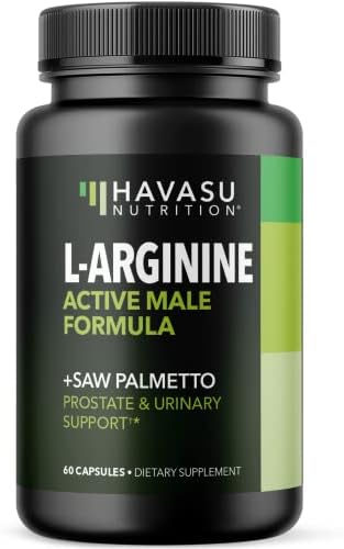 L Arginine Saw Palmetto for Men with S7 Plant-Based Ingredient Blend for Nitric Oxide Boost | Increases Blood Flow and Improves Prostate Support | Active Male Supplement | 60 Vegan Capsules