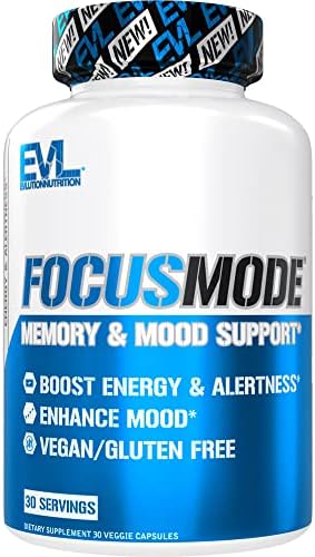 Evlution Mental Energy and Focus Supplement for Adults - Nootropics Brain Support Supplement with Caffeine L Theanine Alpha GPC and Huperzine A Nutrition Focus Pills for Sustained Peak Performance